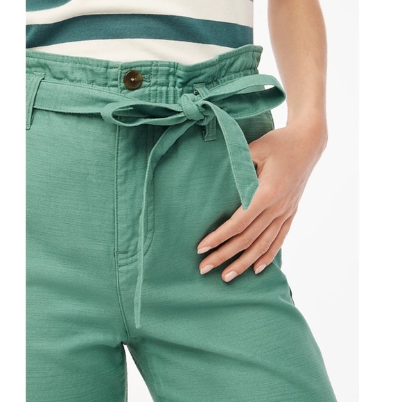 J. Crew Paperbag High Rise Elastic Waist Crop Wide Leg Twill Pants Green 0 - Picture 2 of 10